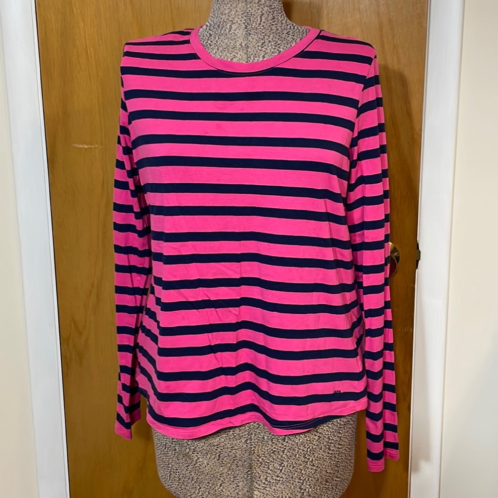 Crown & Ivy Womens XL Pink and Navy Blue Stripe Long Sleeve Blouse